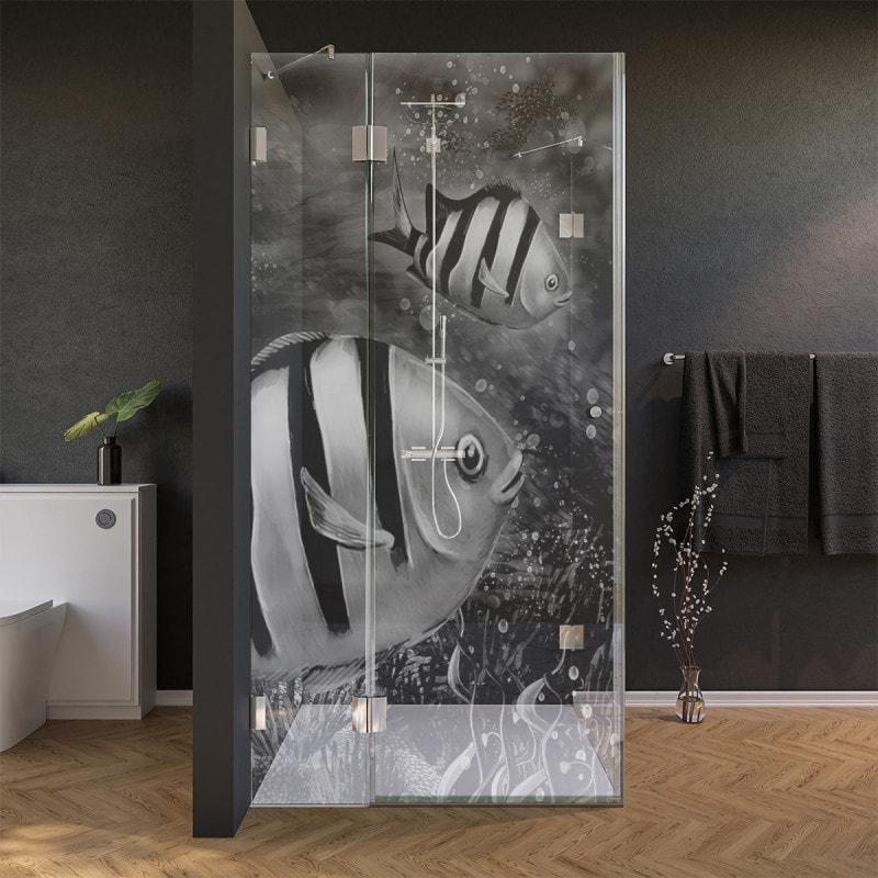 Glas Duschkabine Tür seitlich mit Motiv FISCHE 2/210