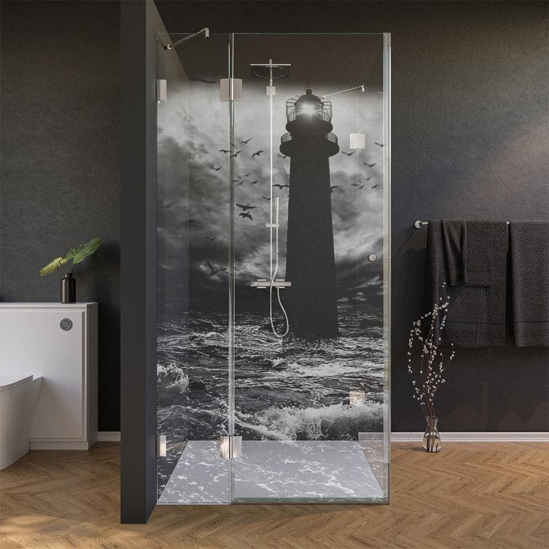 Glas Duschkabine Tür seitlich mit Motiv LEUCHTTURM 2/210