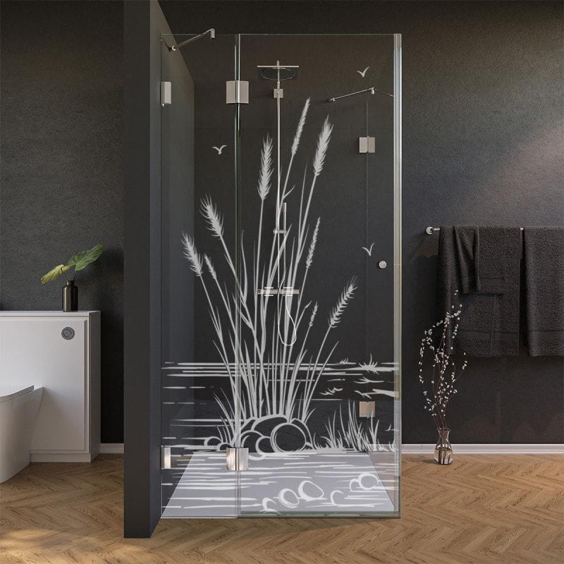 Glas Duschkabine Tür seitlich mit Motiv SCHILF 1/210