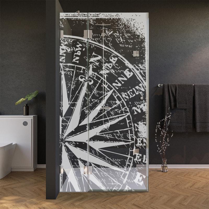 Glas Duschkabine Tür seitlich mit Motiv WINDROSE 210