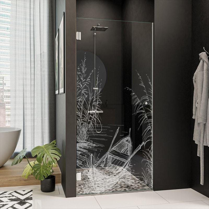Dusche Glas Nischentür mit Motiv BOOT IM SCHILF 101