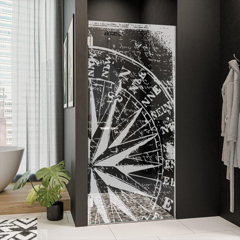 Dusche Glastür nach Maß mit Motiv WINDROSE 101