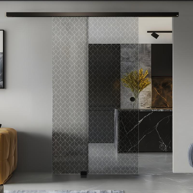 Glasschiebetür ESG Floatglas Dekor Siebdruck 36/83 DIN LI/RE 2060 X 940