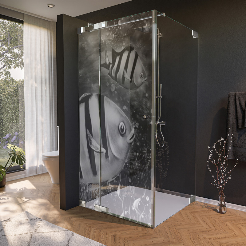 Glas Duschkabine Tür seitlich mit Motiv FISCHE 2/210
