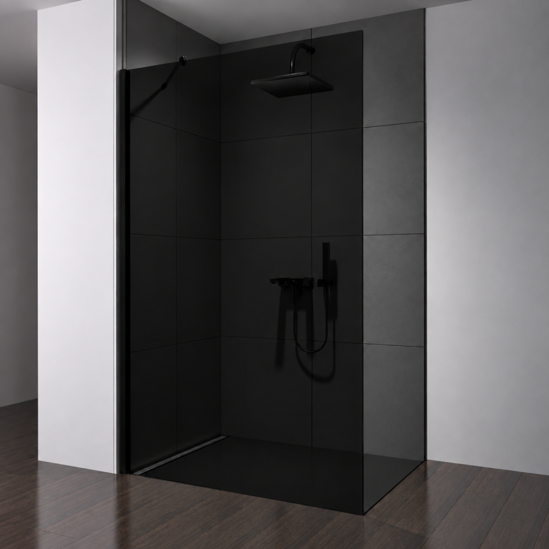 Duschwand nach Maß Planibel® Dark Grey mit schwarzem Profil (T)