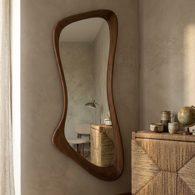 Ganzkörperspiegel asymmetrisch mit Holzrahmen braun – MIRVELO 80 x 180 cm