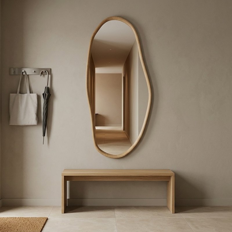 Ganzkörperspiegel organische Form mit Holzrahmen natur – RUVENTA 80 x 180 cm
