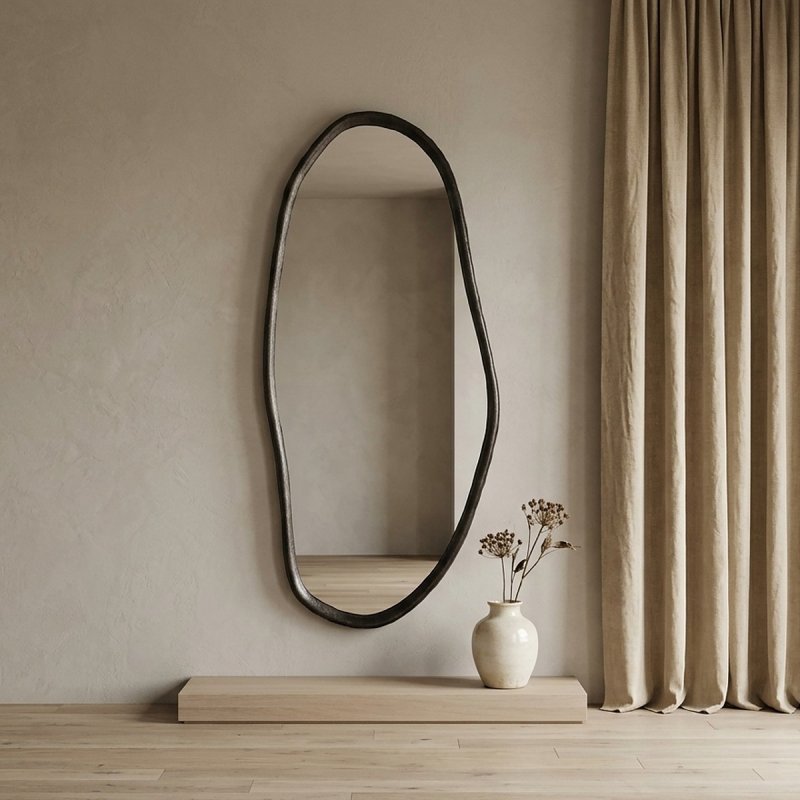 Ganzkörperspiegel unregelmäßige Form mit Holzrahmen nussbaumfarben – ARBELO 80 x 180 cm