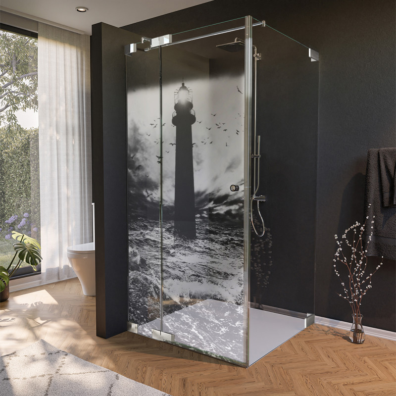 Glas Duschkabine Tür seitlich mit Motiv LEUCHTTURM 2/210