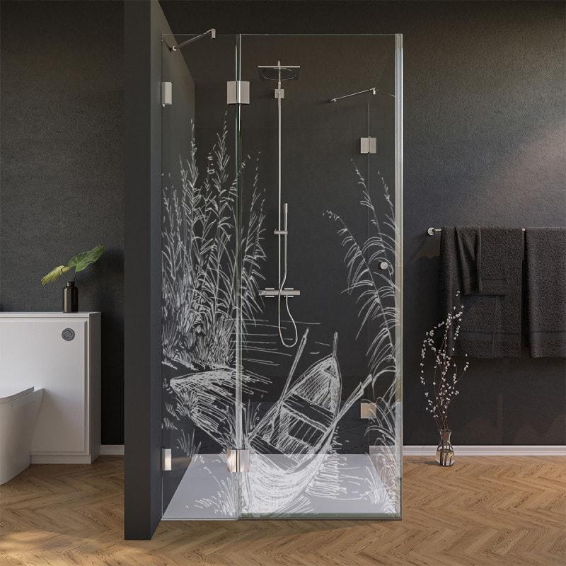 Glas Duschkabine Tür seitlich mit Motiv BOOT IM SCHILF 210 Glas Duschkabine Tür seitlich mit Motiv BOOT IM SCHILF 210