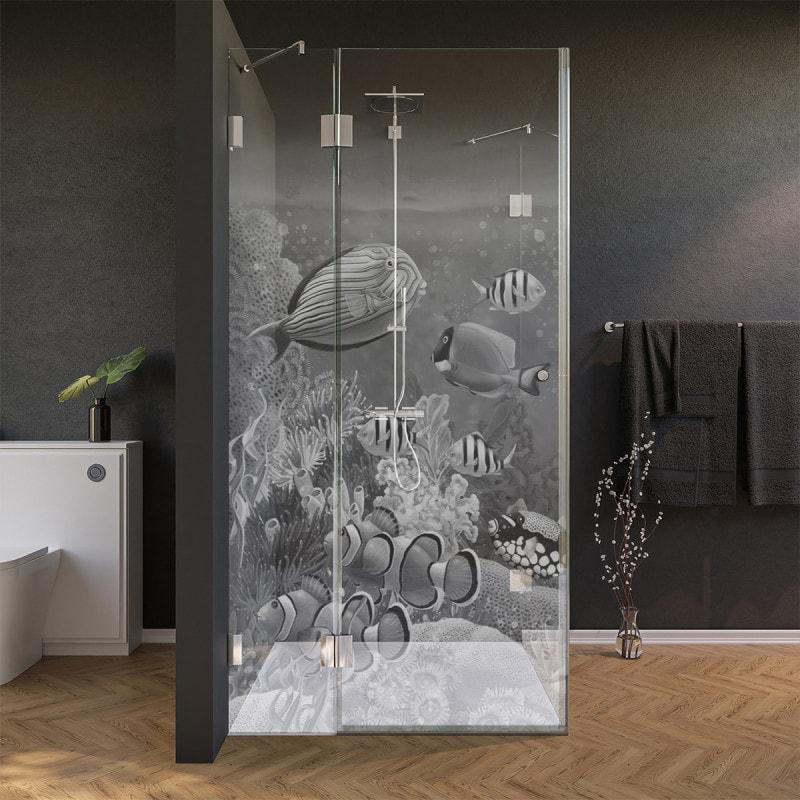 Glas Duschkabine Tür seitlich mit Motiv FISCHE 3/210
