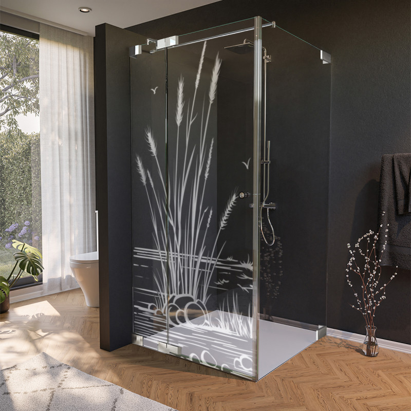 Glas Duschkabine Tür seitlich mit Motiv SCHILF 1/210
