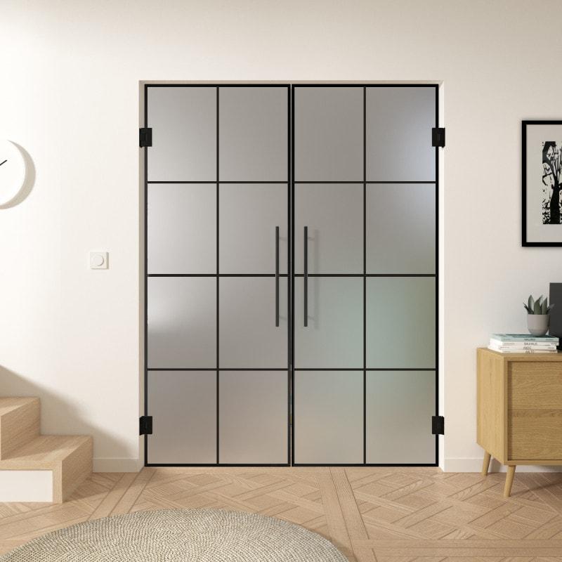 Doppel-Glas-Pendeltür Industrielook schwarz FRAME 2 Satinato