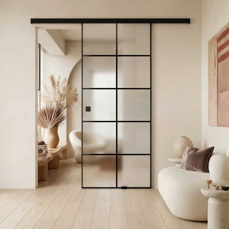 Schiebetür schwarz lackiert Industrial Design FRAMEL 20/GF SATINATO