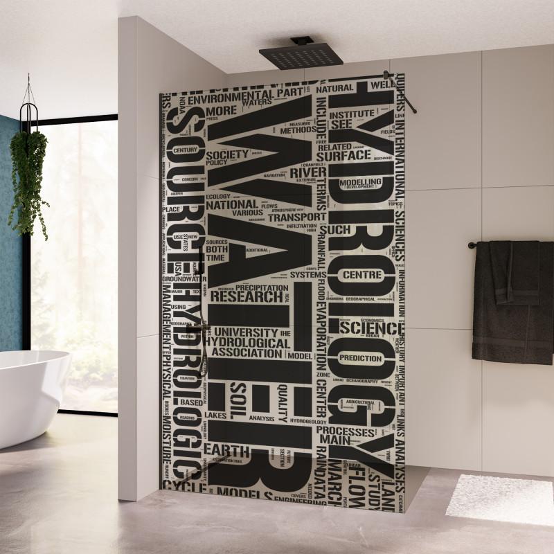 Glastrennwand Dusche mit schwarzem Druck FRAME WATER