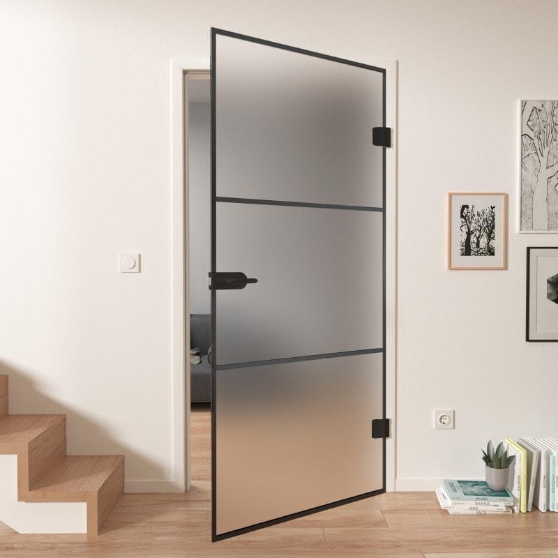Glastür nach Maß Industrial Design schwarz FRAME 1 Satinato
