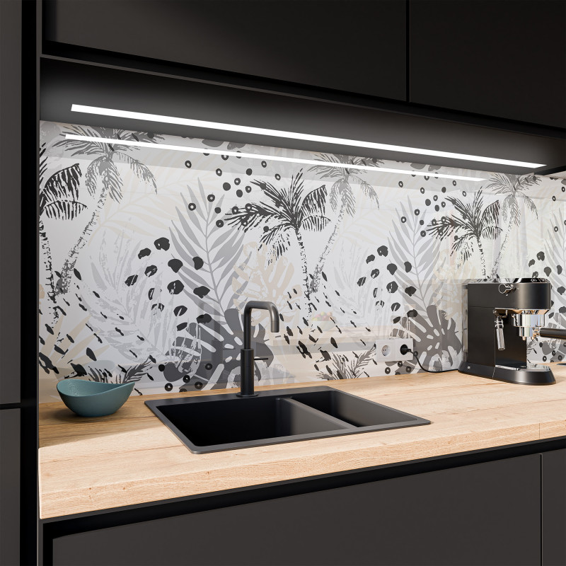 Küchenrückwand ESG Glas 6mm mit keramischen Farbdruck PALMEN 1