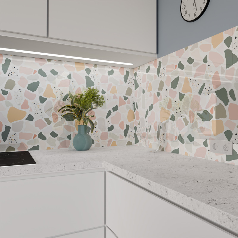 Küchenrückwand ESG Glas 6mm mit keramischen Farbdruck TERRAZZO 1