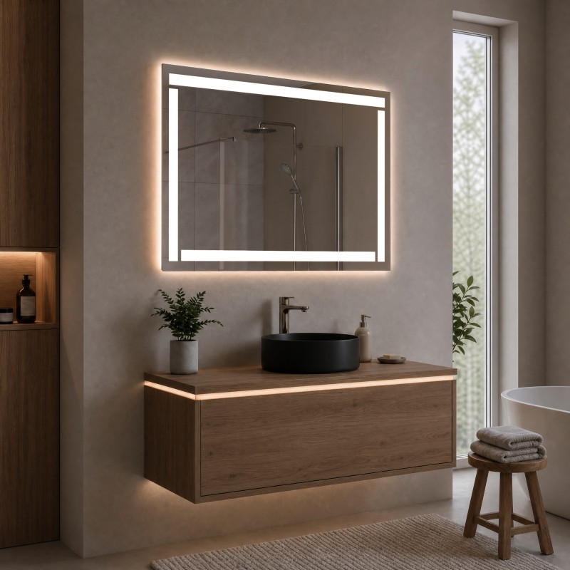 WallBeyond LED-Badezimmerspiegel Mit Beleuchtung – Dimmbare 3 Farben, Beschlagfrei, 61x81 Cm
