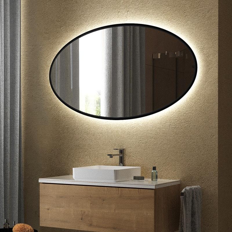 Ovaler LED Spiegel mit schwarzem Rand Teillack F660L4OTL Ovaler LED Spiegel mit schwarzem Rand Teillack F660L4OTL
