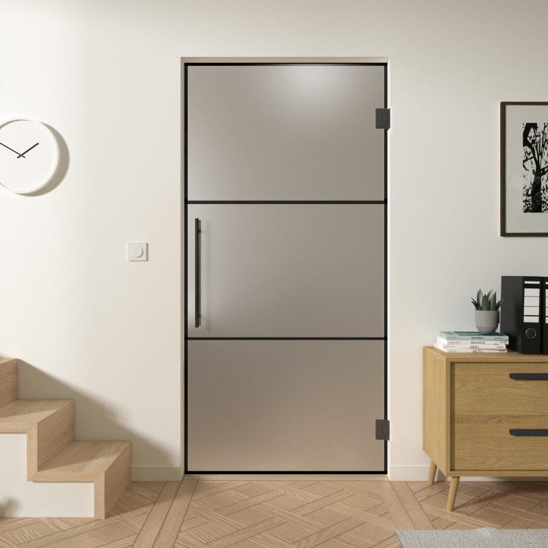 Pendeltür aus satiniertem Glas Industrielook schwarz FRAME 1 Satinato Pendeltür aus satiniertem Glas Industrielook schwarz FRAME 1 Satinato
