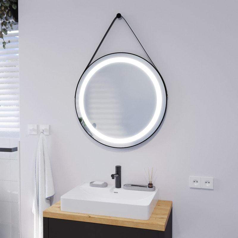 Runder LED Spiegel mit Riemen schwarz PLUTO 2R Runder LED Spiegel mit Riemen schwarz PLUTO 2R
