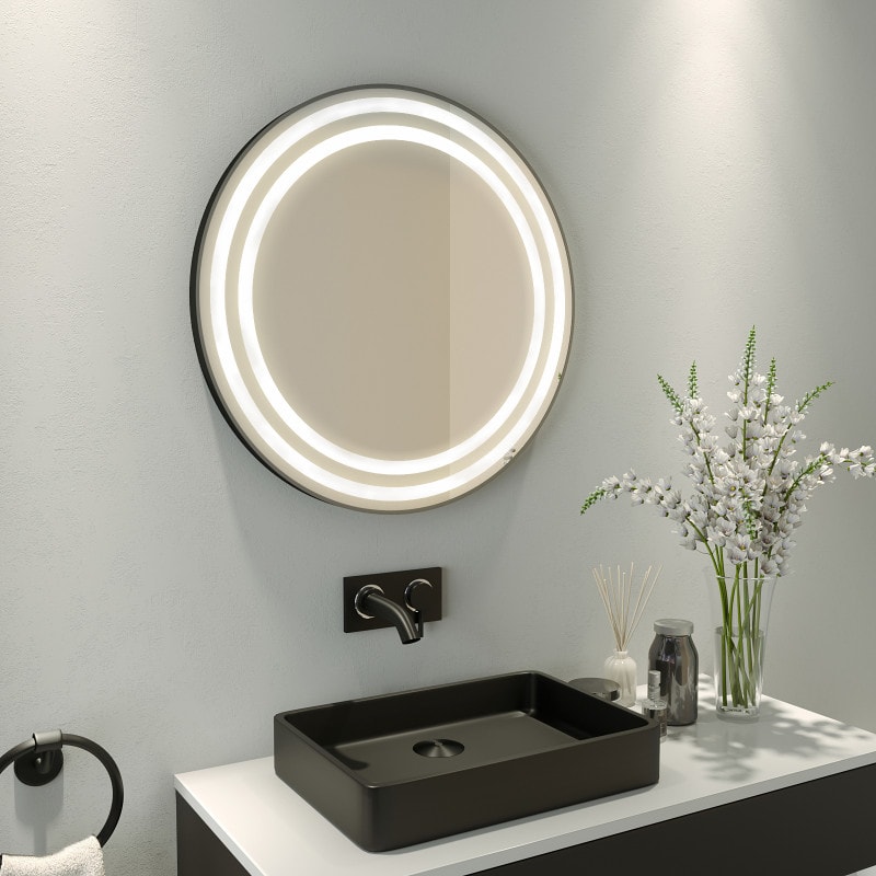 Runder Spiegel beleuchtet mit schwarzem Rahmen DIONE 2
