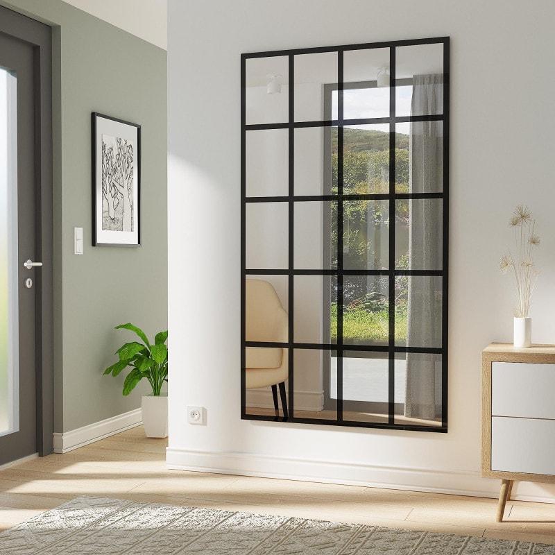 Spiegel Sprossen-Fenster Industrial Style schwarz Teillack F623TL