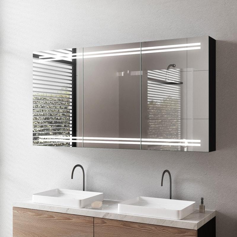 Schwarzer Alu Badspiegelschrank mit LED - Eger/Schwarz