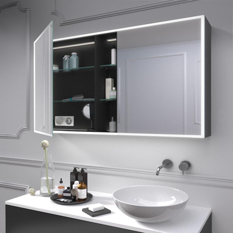 Spiegelschrank mit schwarzer Rückwand