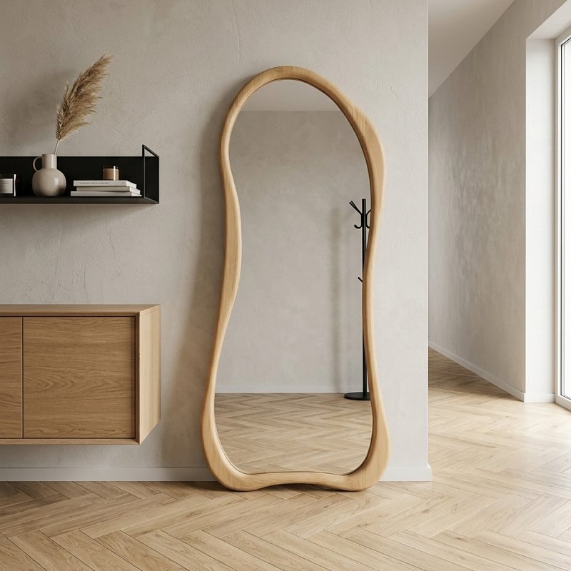 Standspiegel geschwungen mit Holzrahmen natur – ODELVA 85 x 170 cm