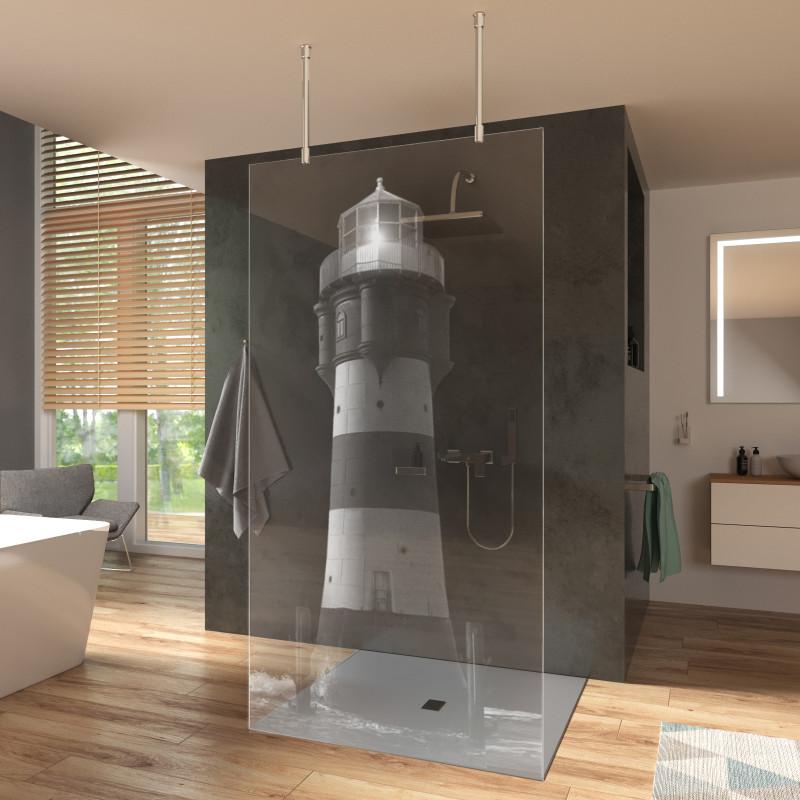 Walk-in Duschwand freistehend mit Motiv LEUCHTTURM Walk-in Duschwand freistehend mit Motiv LEUCHTTURM