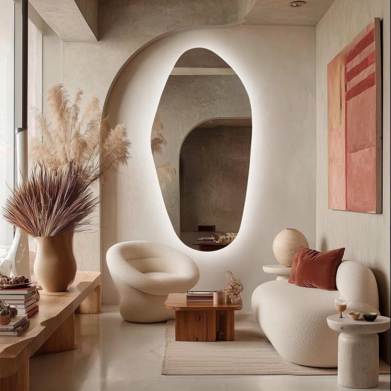 Wandspiegel organisch geformt Menhir 2 - nur Hintergrundbeleuchtung