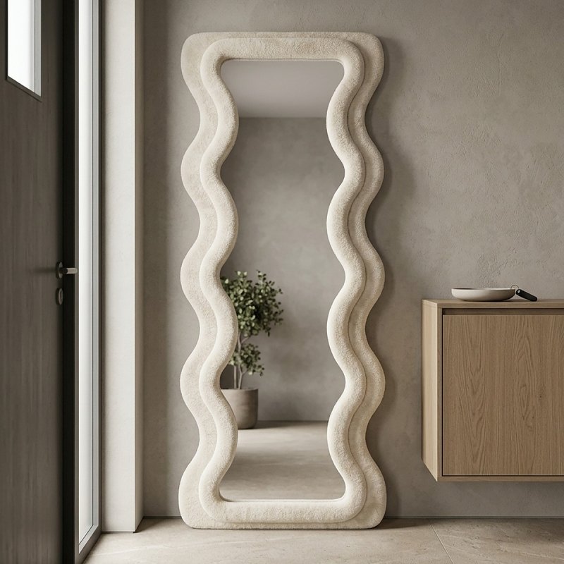 Wellenspiegel mit Plüsch-Bezug creme – TEMBARO 66 x 160 cm