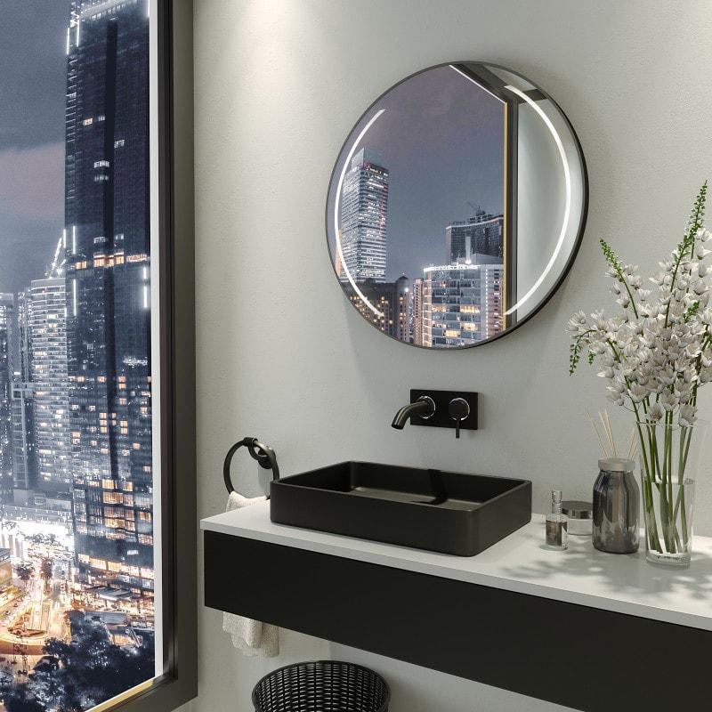 Schminktisch Spiegel BEAUTYPEAK 60 Cm Runder Spiegel In Schwarz, Rund Dekorativer Spiegel Gäste Wc