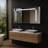 LED Badspiegelschrank aus Aluminium - Oker/Weiß LED Badspiegelschrank aus Aluminium - Oker/Weiß