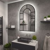 LED Spiegel in Bogen-Fenster Optik schwarz Teillack F655L4BTL LED Spiegel in Bogen-Fenster Optik schwarz Teillack F655L4BTL