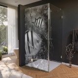 Glas Duschkabine Tür seitlich mit Motiv FISCHE 2/210