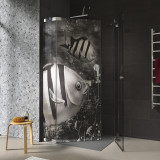 Duschkabine Glas Eckeinstieg mit Motiv FISCHE 2/209 Duschkabine Glas Eckeinstieg mit Motiv FISCHE 2/209