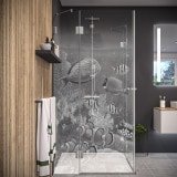 Duschkabine Glas Eckeinstieg mit Motiv FISCHE 3/209 Duschkabine Glas Eckeinstieg mit Motiv FISCHE 3/209