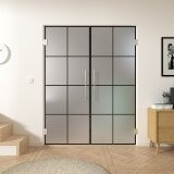 Doppel-Glas-Pendeltür Industrielook schwarz FRAME 2 Satinato Doppel-Glas-Pendeltür Industrielook schwarz FRAME 2 Satinato