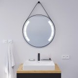 Runder LED Spiegel mit Riemen schwarz BIANCA 2R Runder LED Spiegel mit Riemen schwarz BIANCA 2R