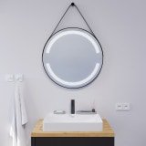 Runder LED Spiegel mit Riemen schwarz OPHELIA 2R Runder LED Spiegel mit Riemen schwarz OPHELIA 2R