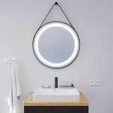 Runder LED Spiegel mit Riemen schwarz PLUTO 2R Runder LED Spiegel mit Riemen schwarz PLUTO 2R