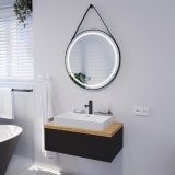 Runder LED Spiegel mit Riemen schwarz SATURN 2R Runder LED Spiegel mit Riemen schwarz SATURN 2R