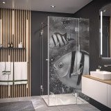 Duschkabine Glas Eckeinstieg mit Motiv FISCHE 2/209 Duschkabine Glas Eckeinstieg mit Motiv FISCHE 2/209