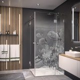 Duschkabine Glas Eckeinstieg mit Motiv FISCHE 3/209 Duschkabine Glas Eckeinstieg mit Motiv FISCHE 3/209