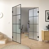 Doppel-Glas-Pendeltür Industrielook schwarz FRAME 2 Satinato Doppel-Glas-Pendeltür Industrielook schwarz FRAME 2 Satinato