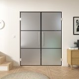 Doppel-Pendeltür aus Glas Industrielook schwarz FRAME 1 Satinato Doppel-Pendeltür aus Glas Industrielook schwarz FRAME 1 Satinato