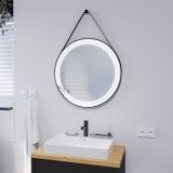 Runder LED Spiegel mit Riemen schwarz DIONE 2R Runder LED Spiegel mit Riemen schwarz DIONE 2R